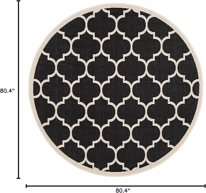 SAFAVIEH Courtyard Collection 6'7'' Round Black/Beige CY6914 Trellis Indoor/ Outdoor Patio Backyard Mudroom Area Rug
