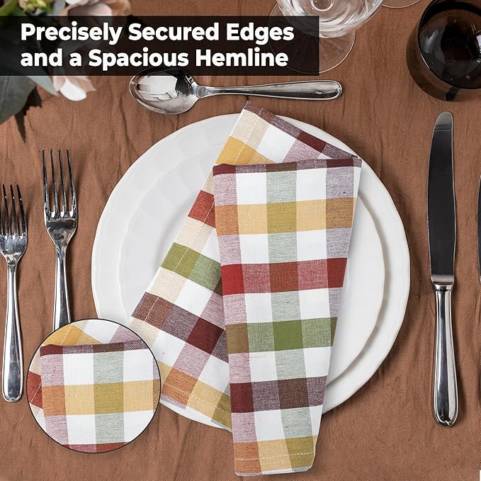 Urban Villa Fall Cloth Napkins Harvest Checks Dinner Napkins Set of 12 20"x20"Highly Absorbent Cloth Napkins Reusable Washable Table Dinner Napkins Ideal for Thanks Giving Everyday Use Wedding Parties