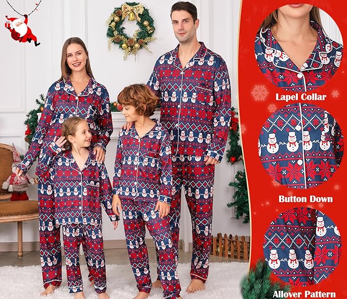 ANGELGGH Family Christmas PJs Matching Sets 2 Pcs Festival Party Pajamas Holiday Warm Sleepwear Couples Button Loungewear