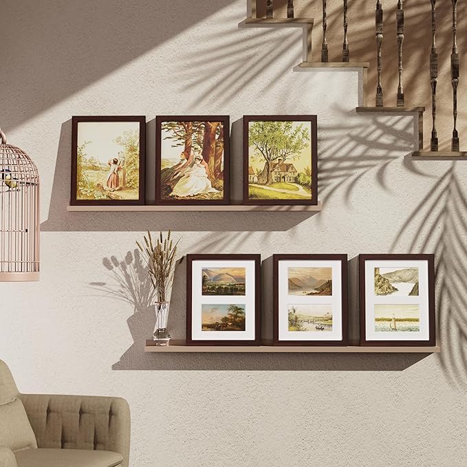 Vittanly 8x10 Collage Picture Frame, Displays 2Pcs 4x6 Pictures with Mat or 1Pcs 8x10 without Mat, Photo Frame for Wall Mounting or Table Top with Stand, Brown, 1 Pack