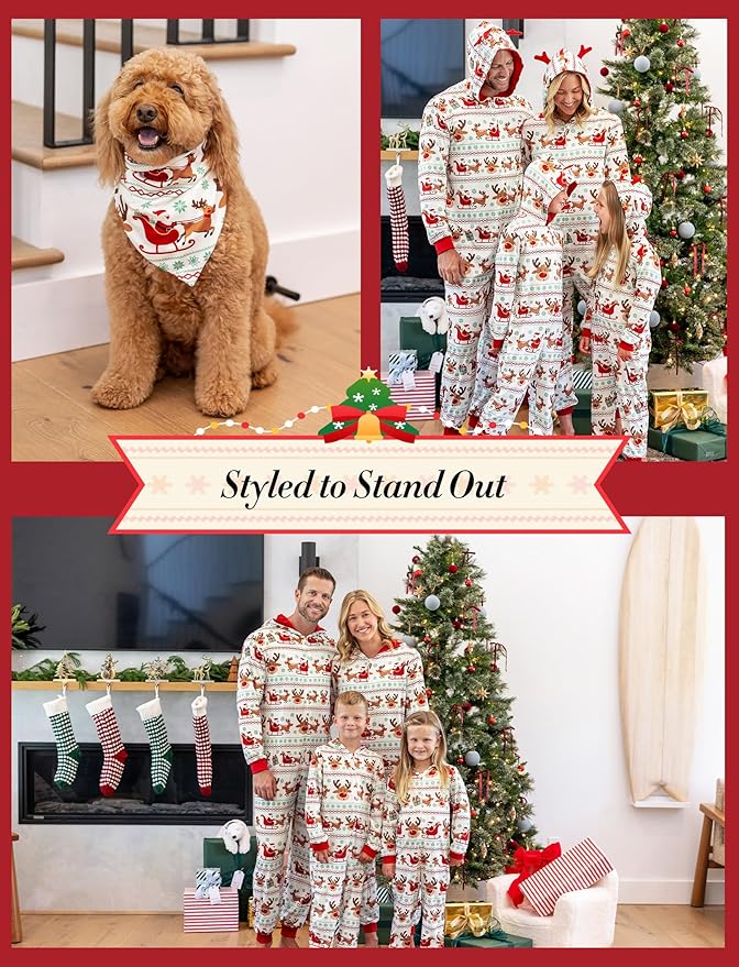 PATPAT Matching Family Christmas Onesie Pajamas – Holiday Hooded Jumpsuit Sleepwear PJs Couples Xmas Loungewear with Socks
