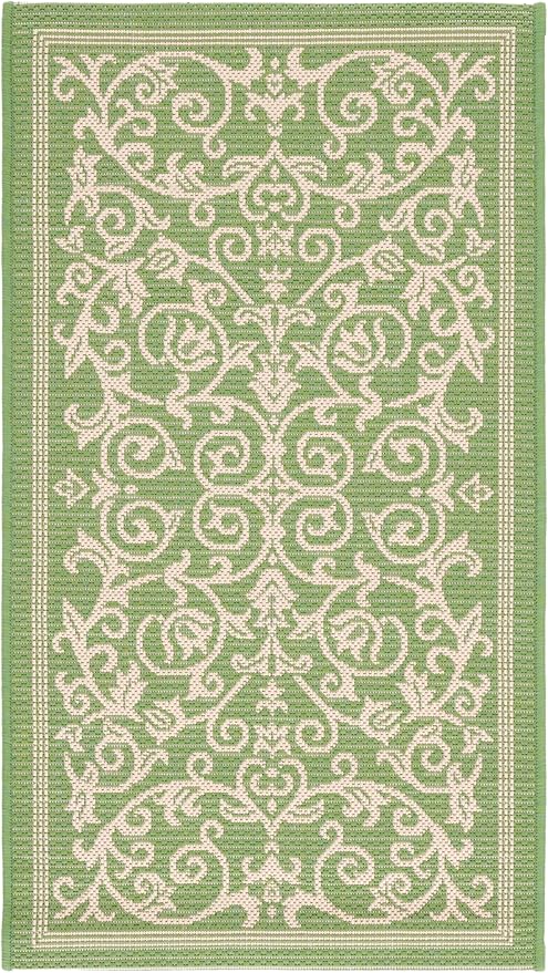 SAFAVIEH Washable Rug Outdoor Courtyard Collection - 2' x 3'7", Olive & Natural, Non-Shedding & Easy Cleaning, Ideal for Patio, Front Door, Entryway, Doormat (CY2098-1E06)