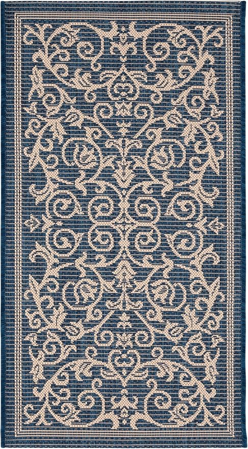SAFAVIEH Washable Rug Outdoor Courtyard Collection - 2' x 3'7", Navy & Beige, Non-Shedding & Easy Cleaning, Ideal for Patio, Front Door, Entryway, Doormat (CY2098-268)