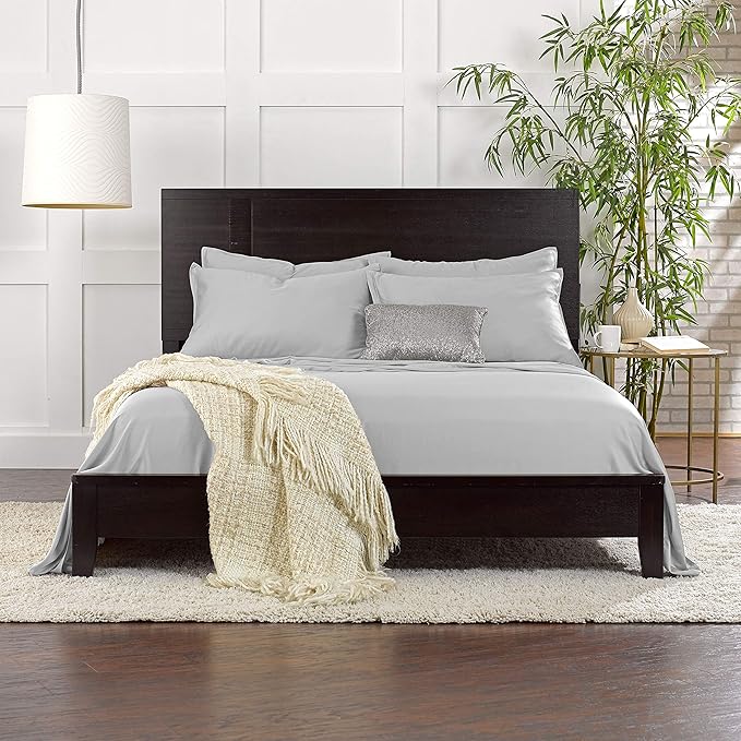 Full Sheets by Pure Bamboo, Genuine 100% Organic Viscose Derived from Bamboo Bed Sheet Set, Luxuriously Soft & Cooling, Double Stitching, Lifetime Quality Promise (Full, Silver Pearl)
