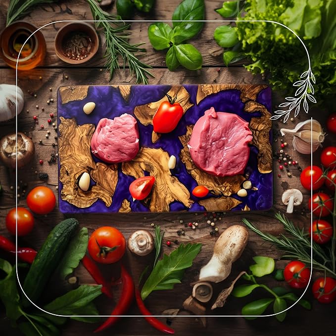Handmade Olive Wood Resin Cutting Board, Charcuterie Boards for Housewarming Gifts, Resin Cheese Board, Decorative Cutting Board for Kitchen, Luxury Olive Wood Charcuterie Board