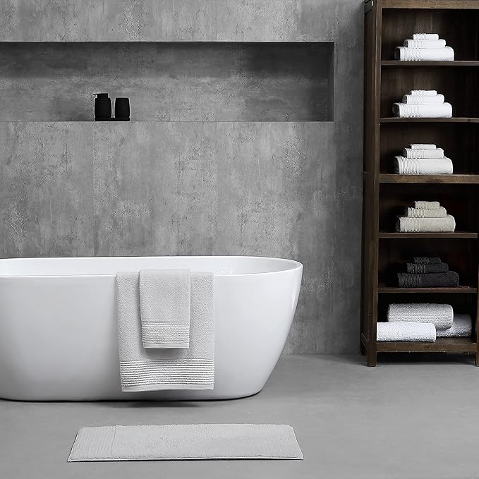 Vera Wang - Bath Towels, 100% Soft & Absorbent Terry Cotton, Low Linting and Fade Resistant, Medium Weight Bathroom Towels (Sculpted Pleat Black, 6 Piece)