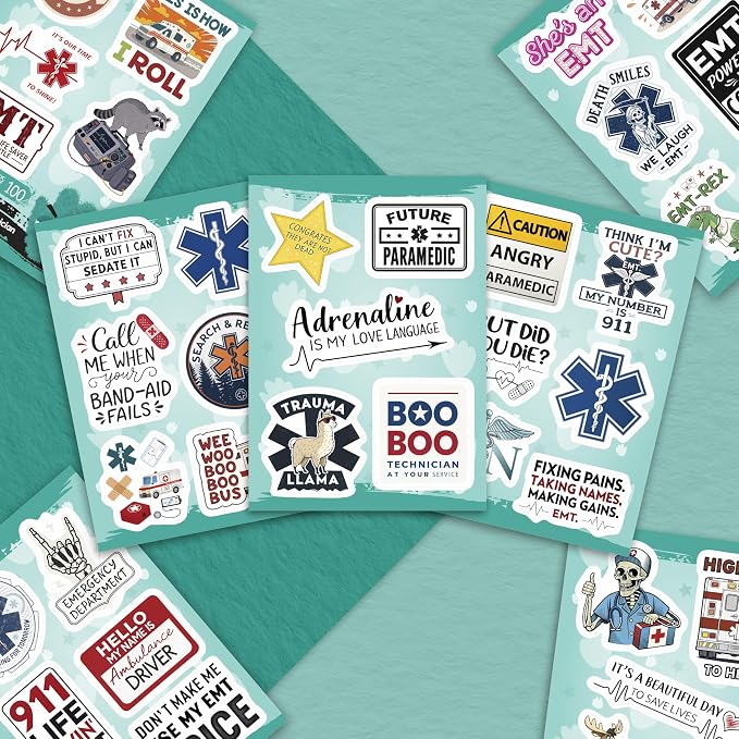 100Pcs Emergency Medical Technician Stickers for Water Bottle - Funny EMT Stickers and Decals - EMT Gifts, Party Decorations - Gift for Women & Men