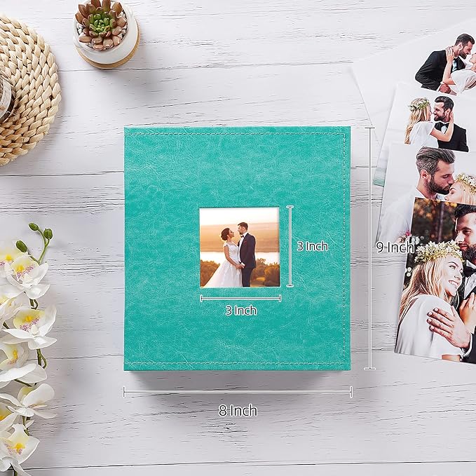 potricher Small Photo Album 4x6 200 Photos Leather Cover Picture Book with 200 Horizontal Pockets for Family Wedding Anniversary and Baby (Teal)