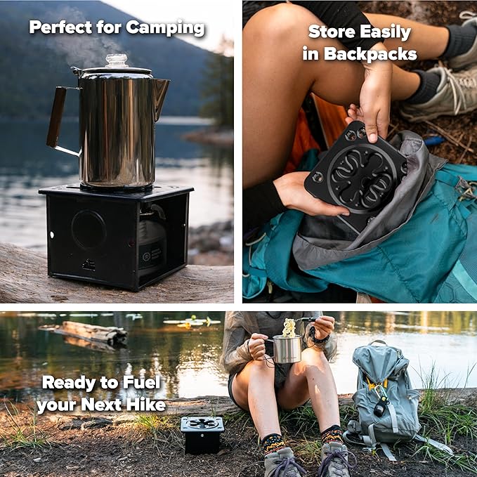 Coghlan’s Portable Folding Camp Stove – Compact, Lightweight Steel Cooking Stove for Camping, Backpacking, Hiking, or Emergency Use – Uses Canned Heat or Fuel Tablets, Black