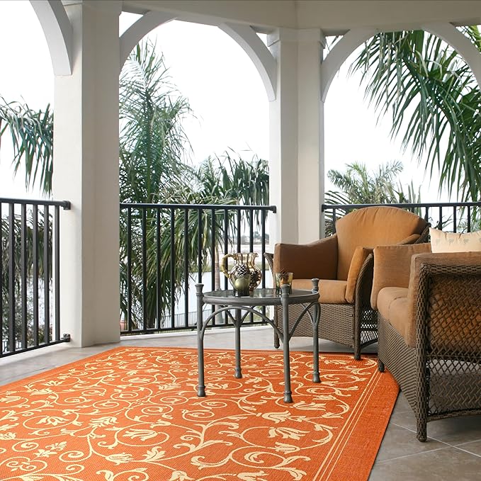 SAFAVIEH Courtyard Collection 8' x 11' Terracotta / Natural CY2098 Scroll Indoor/ Outdoor Patio Backyard Mudroom Area-Rug