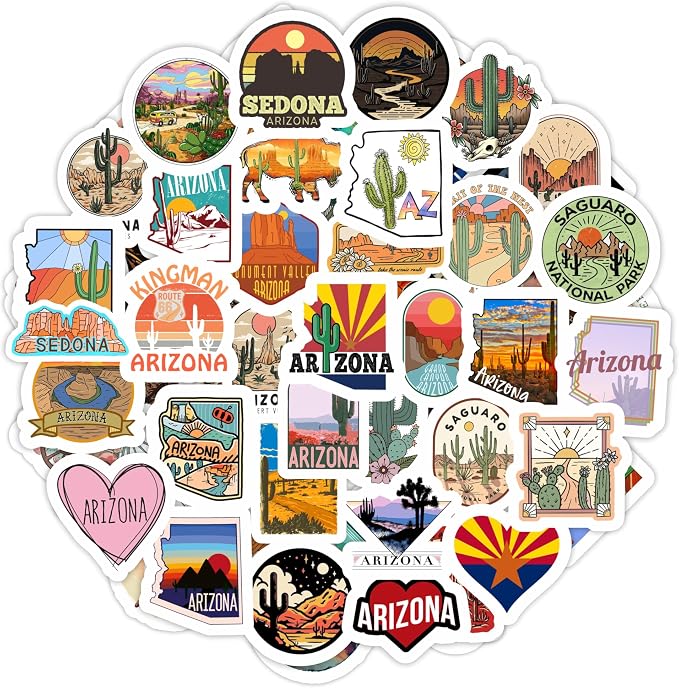 100Pcs Arizona Stickers for Water Bottle and Laptop - Arizona Party Supplies & Decorations, Waterproof Vinyl Decals, State Pride and Icon Stickers, Gifts for Women & Men