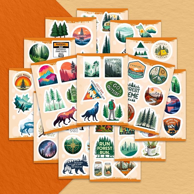 100Pcs Forest Stickers for Water Bottle, Woodland Stickers - Forest Party Supplies & Decorations - Woodland Gifts - Gift for Women & Men
