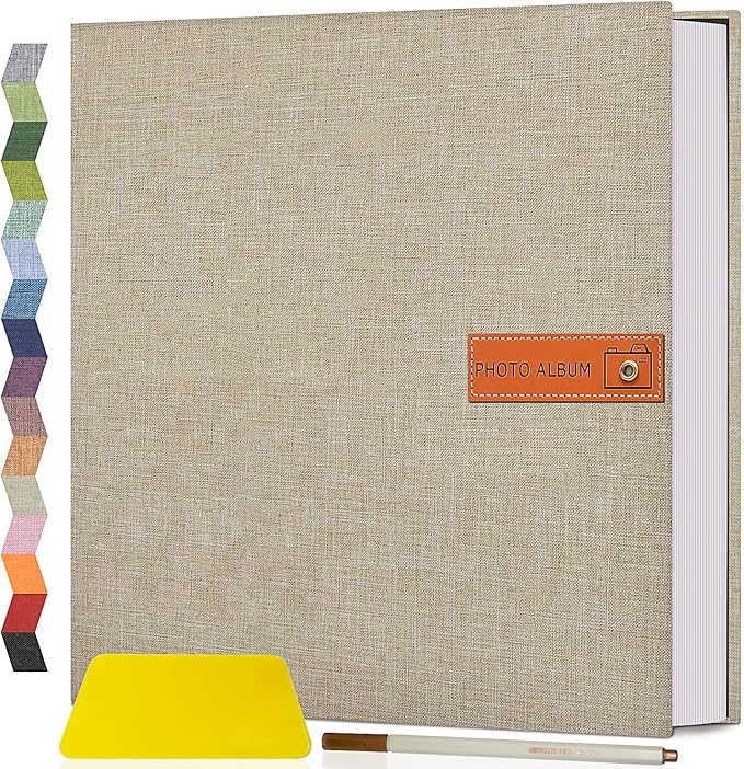 Popotop Large Photo Album Self Adhesive 4x6 5x7 8x10 Scrapbook Album DIY Picture Book,Gifts for Mom,Family Baby and Wedding,with Metal Pen and Plastic Board
