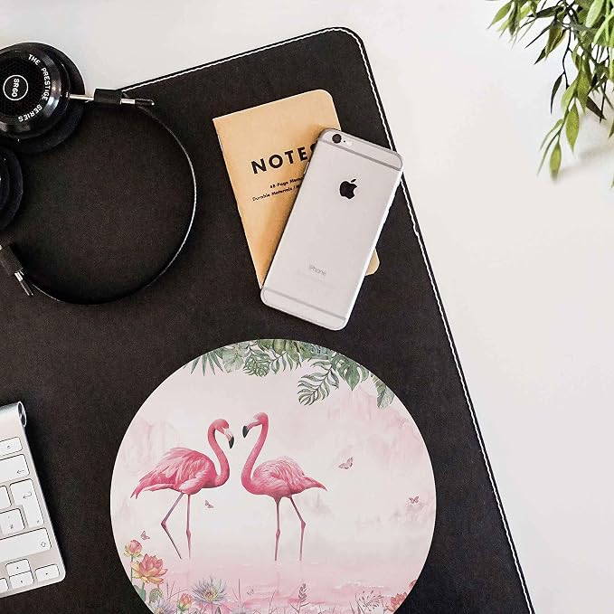 Tropical Pink Flamingo Non-Slip Rubber Round Gaming Mouse Pad | Tropical Pink Flamingo Non-Slip Rubber Round Mouse Pad，Design Round Gaming Mouse Pad (7.87 inch x 7.87 inch)