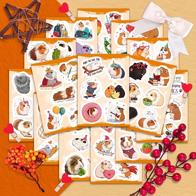 100Pcs Guinea Pig Stickers Funny for Water Bottle - Gifts for Guinea Pig Lovers, Party Decorations, Favors - Gift for Women & Men