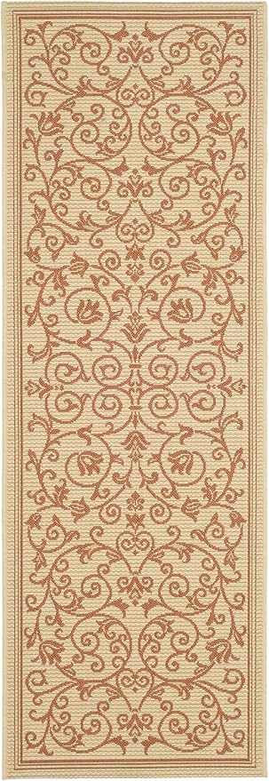 SAFAVIEH Washable Rug Outdoor Courtyard Collection - 2'3" x 10' Runner, Natural & Terracotta, Non-Shedding & Easy Cleaning, Ideal for Patio, Entryway, Mudroom, Hallway, Kitchen (CY2098-3201)