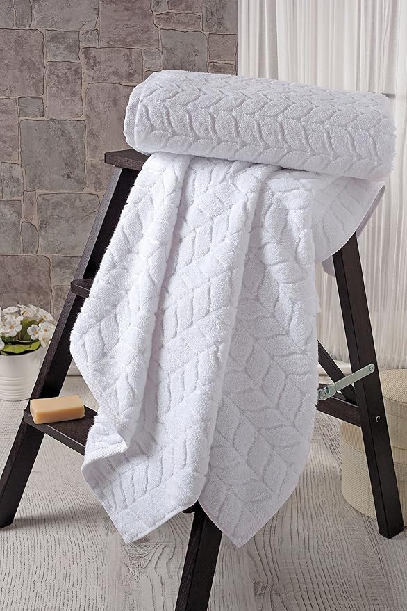 Turkish Cotton Ultra-Soft Plush Absorbent Quick Dry Bathroom Towel Set, Made in Turkey (White, 2 pcs Bath Towel Set)