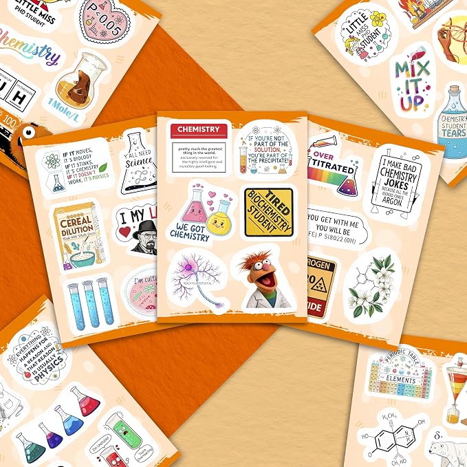 100Pcs Chemistry Stickers for Laptop, for Water Bottle - Funny Chemistry Gifts - Science Party Supplies & Decorations - Gift for Women & Men