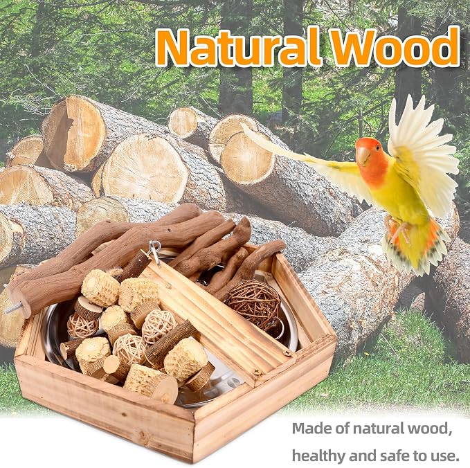 LIMIO Natural Grape Wood Bird Parakeet Playground - Perch Stand for Parakeets, Cockatiels, and Small Birds Toys