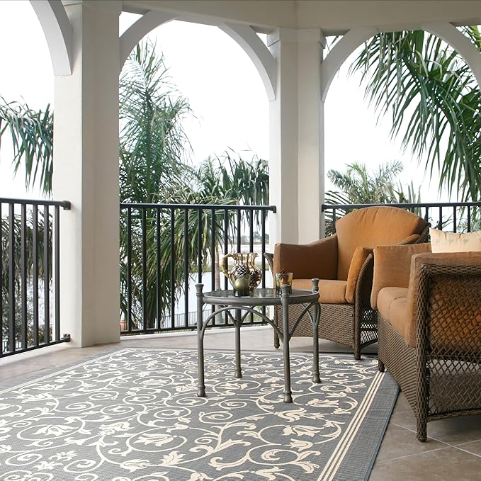 SAFAVIEH Washable Rug Outdoor Courtyard Collection - 9' x 12', Grey & Natural, Non-Shedding & Easy Cleaning, Ideal for Patio, Backyard, Mudroom (CY2098-3606)