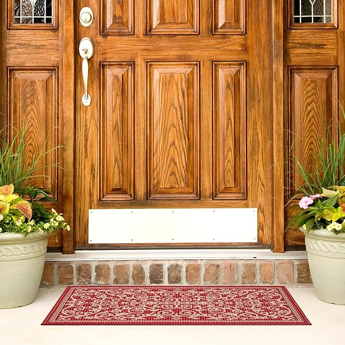 SAFAVIEH Washable Rug Outdoor Courtyard Collection - 2' x 3'7", Red & Natural, Non-Shedding & Easy Cleaning, Ideal for Patio, Front Door, Entryway, Doormat (CY2098-3707)