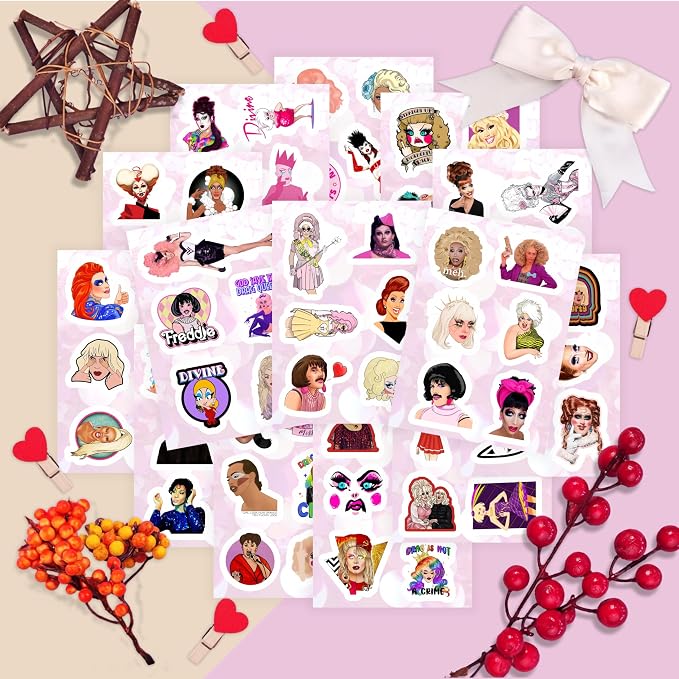 100Pcs Drag Queen Stickers for Water Bottle and Laptop - Pride Party Supplies, Decorations & Gifts, Waterproof Vinyl Decals, Gifts for Women & Men