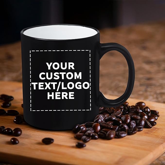 DISCOUNT PROMOS 10 Matte Two-Tone Coffee Mugs Set, 11 oz. - Customizable Text, Logo - Stoneware, Drinkware, Durable, C-handle - White