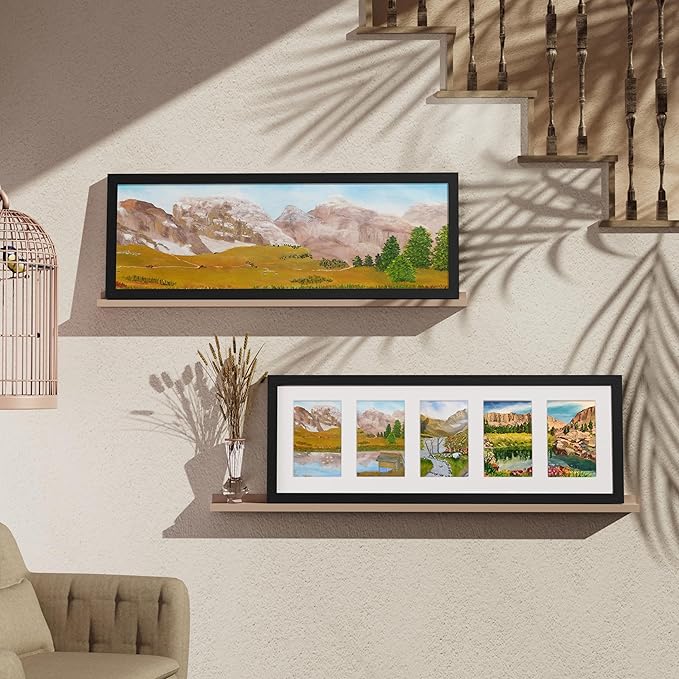 Vittanly 8x24 Collage Picture Frame, Displays 5Pcs 4x6 Pictures with Mat or 1Pcs 8x24 without Mat, Picture Frames Collage Wall Decor for Horizontal or Vertical Display, Black, 1 Pack