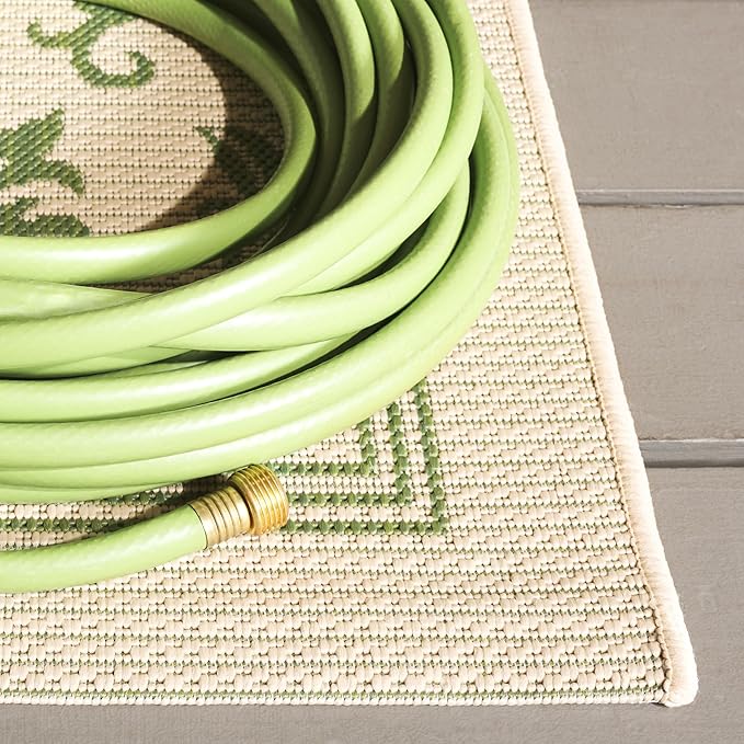 SAFAVIEH Washable Rug Outdoor Courtyard Collection - 6'7" x 9'6", Natural & Olive, Non-Shedding & Easy Cleaning, Ideal for Patio, Backyard, Mudroom (CY2098-1E01)