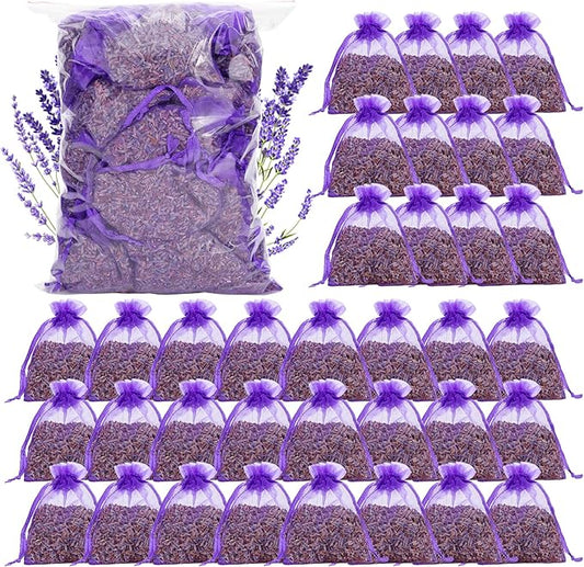 36 Pack Dried Lavender Sachets Bag, 100% Natural Dried French Lavender Buds Long-Lasting Fragrance for Closets, Drawers, Homes