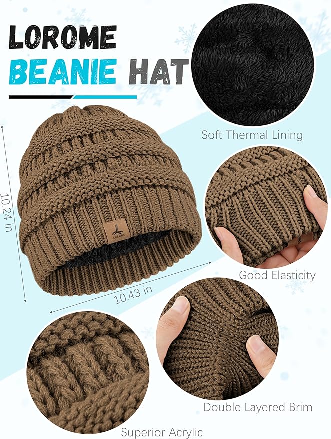 Winter Beanie Hat Scarf Gloves, Warm Fleece Knit Hats Touch Screen Gloves Neck Scarf Set Winter Gifts for Unisex Adult