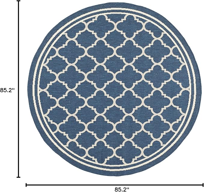 SAFAVIEH Washable Rug Outdoor Courtyard Collection - 7'10" Round, Navy & Beige, Non-Shedding & Easy Cleaning, Ideal for Patio, Backyard, Mudroom (CY6918-268)