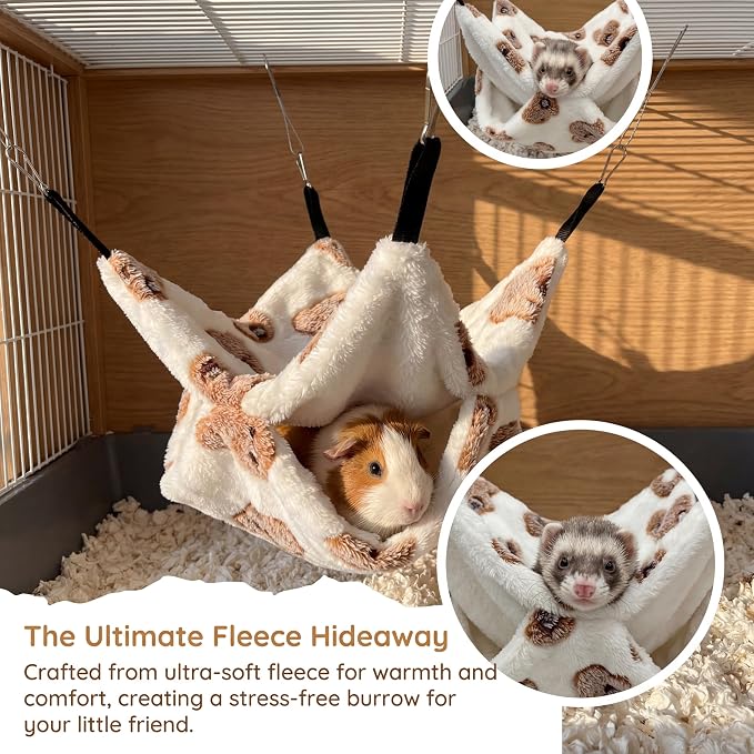2 Pack Guinea Pig Hammock, Rat Hammock, Double Layer Bed | Cozy double-layer fleece hammock for rats, guinea pigs & more. Warm hideout, sturdy hooks, washable cage accessories.