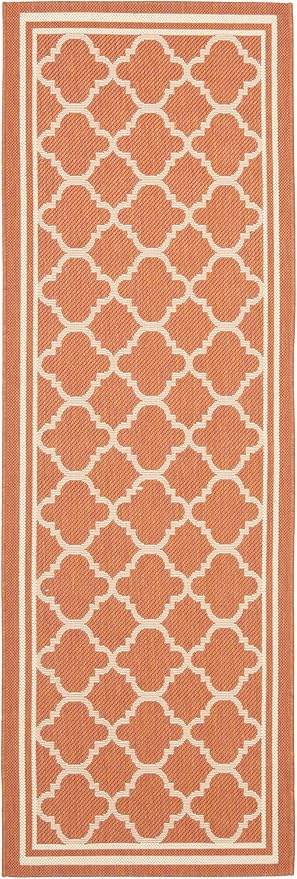 SAFAVIEH Washable Rug Outdoor Courtyard Collection - 2'3" x 6'7" Runner, Terracotta & Bone, Non-Shedding & Easy Cleaning, Ideal for Patio, Entryway, Mudroom, Hallway, Kitchen (CY6918-241)