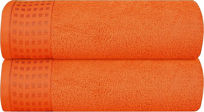 GLAMBURG 100% Cotton 2 Pack Oversized Bath Towel Set 28x55 Inches, Ultra Soft Highly Absorbant Compact Quickdry & Lightweight Large Bath Towels, Ideal for Gym Travel Camp Pool - Orange