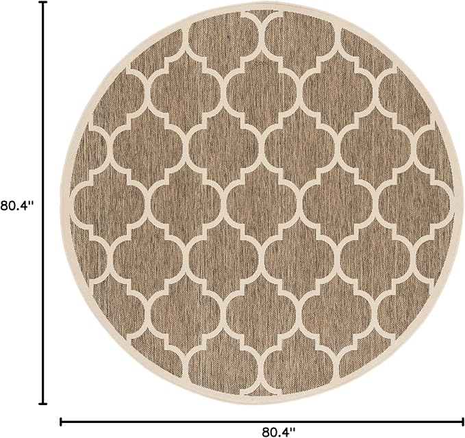 SAFAVIEH Courtyard Collection 6'7'' Round Brown/Bone CY6914 Trellis Indoor/ Outdoor Patio Backyard Mudroom Area Rug