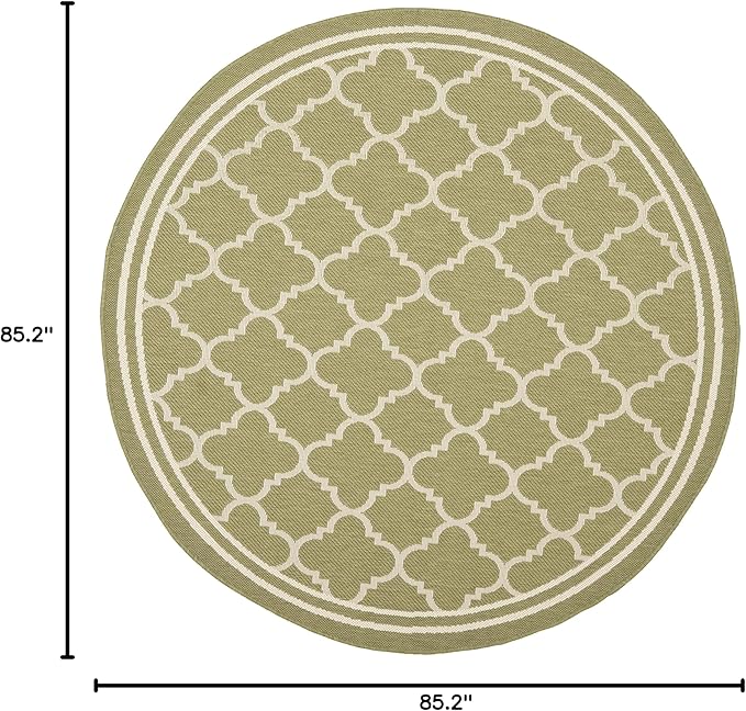 SAFAVIEH Washable Rug Outdoor Courtyard Collection - 7'10" Round, Green & Beige, Non-Shedding & Easy Cleaning, Ideal for Patio, Backyard, Mudroom (CY6918-244)