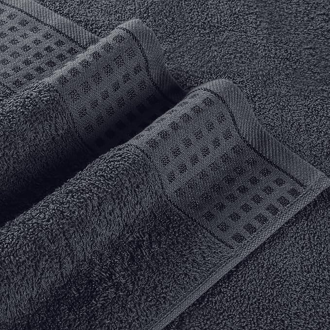 GLAMBURG 100% Cotton Ultra Soft 6 Pack Towel Set, Contains 2 Bath Towels 28x55 Inches, 2 Hand Towels 16x24 Inches & 2 Wash Coths 12x12 Inches, Compact Absorbent Lightweight & Quickdry - Charcoal Grey
