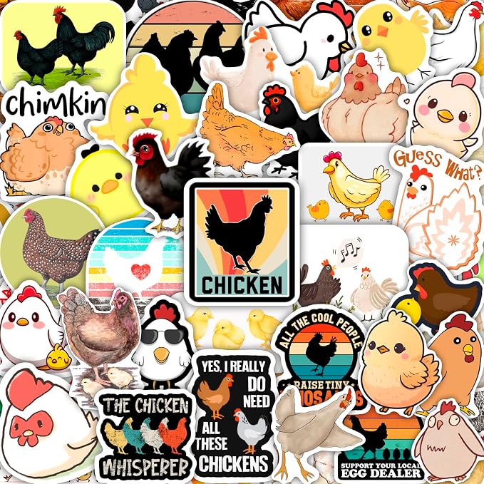 Chicken Stickers for Water Bottle and Laptop - Chicken Party Supplies & Decorations, Waterproof Vinyl Decals, Cute Animal and Farm Stickers, Gifts for Women & Men