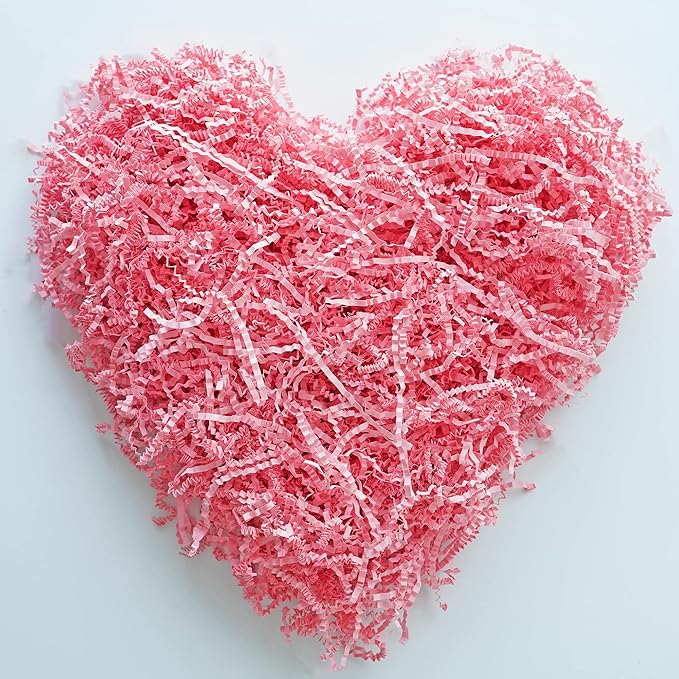 Bobobag - 1LB Crinkle Cut Paper Shred Filler Recyclable Gift Wrap Confetti Raffia Grass Shred Paper for Easter Baskets Filler Creative Eggs Decor (Pink)