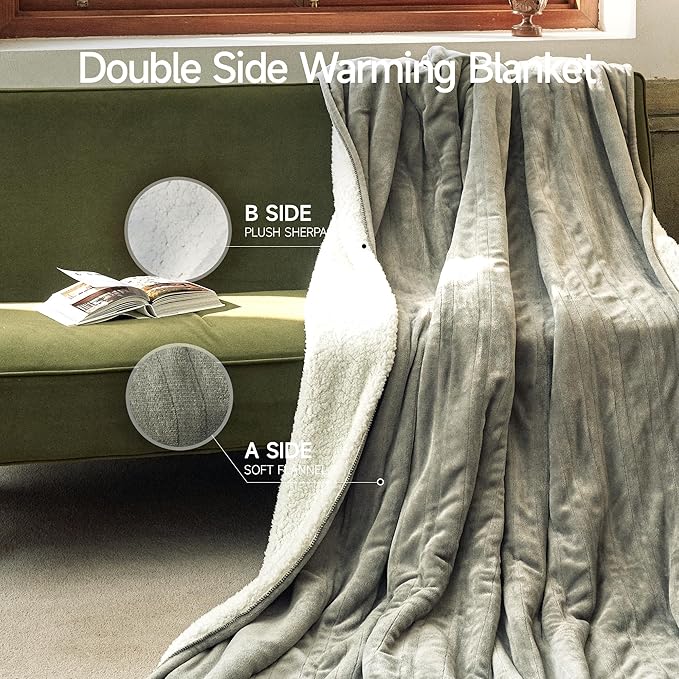 GOTCOZY Heated Blanket - Queen Size Electric Blanket with Dual Controller, 6 Heating Levels & 10 Hour Auto Off, ETL Certified (84x90 Inch Grey)