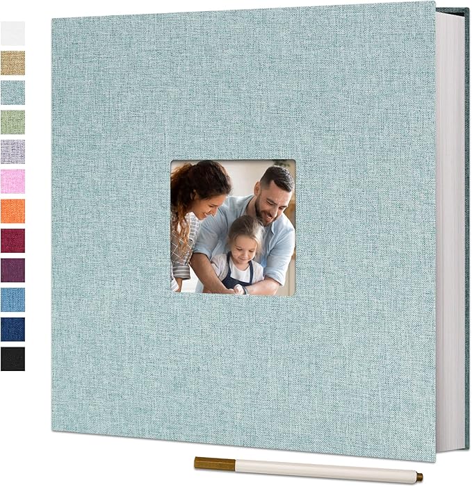 Vienrose Large Photo Album Self Adhesive for 4x6 8x10 10x12 Pictures Linen Scrapbook Album DIY 60 Blank Pages with A Metallic Pen