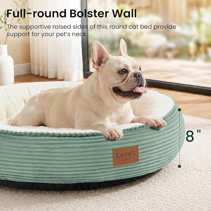 Love's cabin Round Donut Cat and Dog Cushion Bed, 30in Pet Bed for Medium or Large Dogs, Anti-Slip & Water-Resistant Bottom, Soft Durable Fabric Pet Beds, Washable Calming Cat Bed, Apple Green