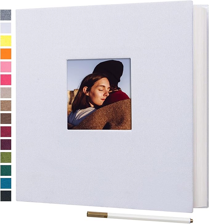 potricher Large Photo Album Self Adhesive 3x5 4x6 5x7 8x10 10x12 Pictures Linen Cover 40 Blank Pages Magnetic DIY Scrapbook Albums with A Metallic Pen (White)