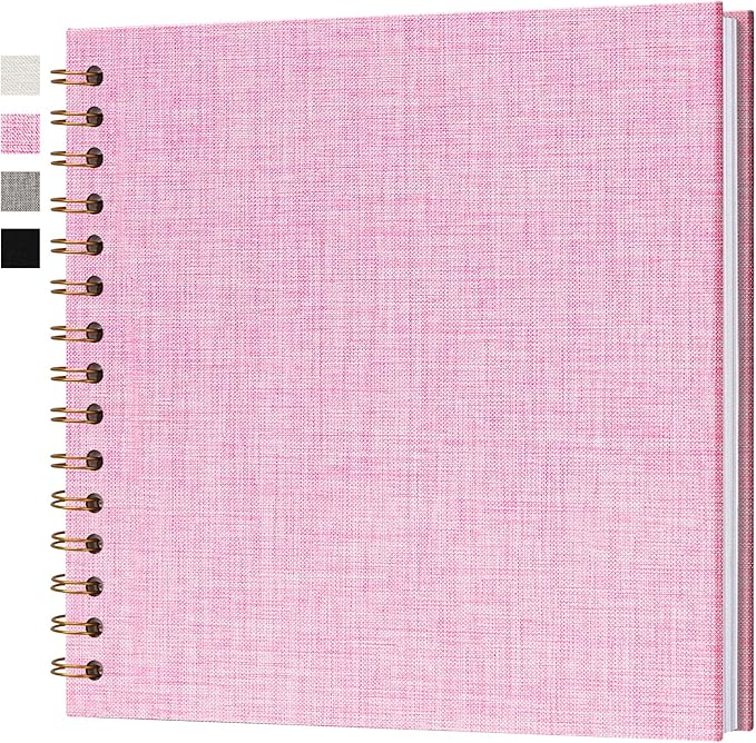 7x7 Inch Scrapbook DIY Photo Album Linen Cover Hardcover White Pages 20 Sheets Small Scrap Memory Book Pink