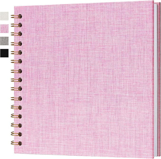 10x10 Inch Scrapbook DIY Photo Album Linen Cover Hardcover White Pages 20 Sheets Small Scrap Memory Book Pink