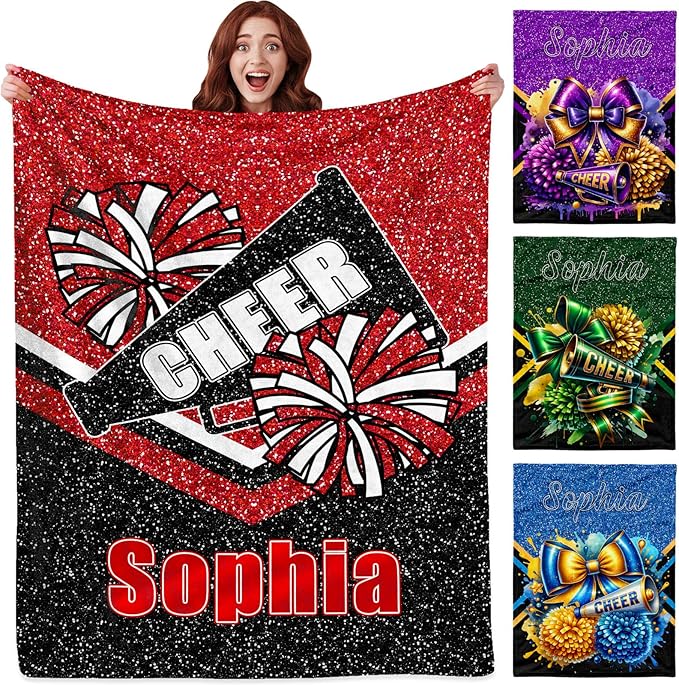 Personalized Cheer Blanket - Customized Throw Blanket for Cheerleaders College Students Adults