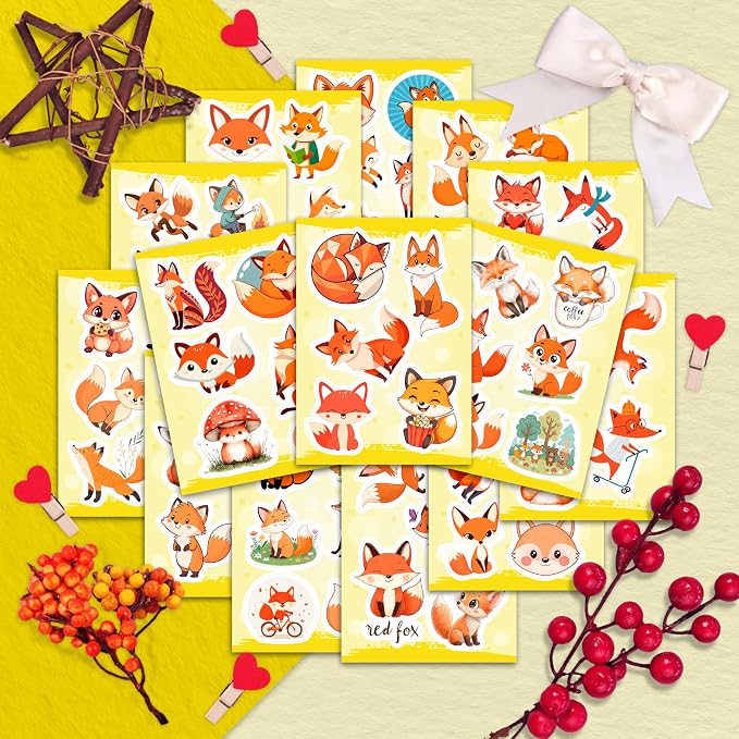 100Pcs Cute Fox Stickers for Water Bottle, Small - Fox Party Supplies & Decorations - Gift for Women & Men