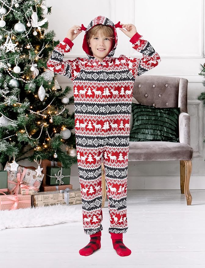 PATPAT Matching Family Christmas Onesie Pajamas – Holiday Hooded Jumpsuit Sleepwear PJs Couples Xmas Loungewear with Socks