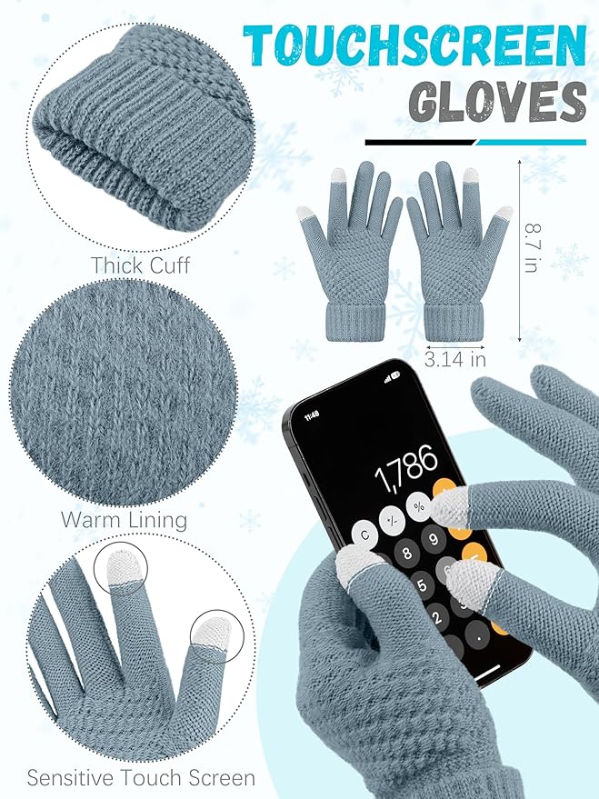 Winter Beanie Hat Scarf Gloves, Warm Fleece Knit Hats Touch Screen Gloves Neck Scarf Set Winter Gifts for Unisex Adult